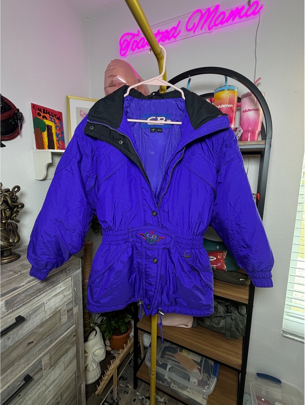 VTG 80s 90s CB Sports Ski Jacket Women Purple Puffer Cinched Waist Flawless M